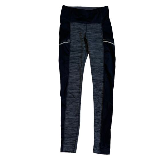 Athleta Womens Powerlift Tight Fleece Lined Leggings Size XS Black Gray Pockets - Picture 7 of 7